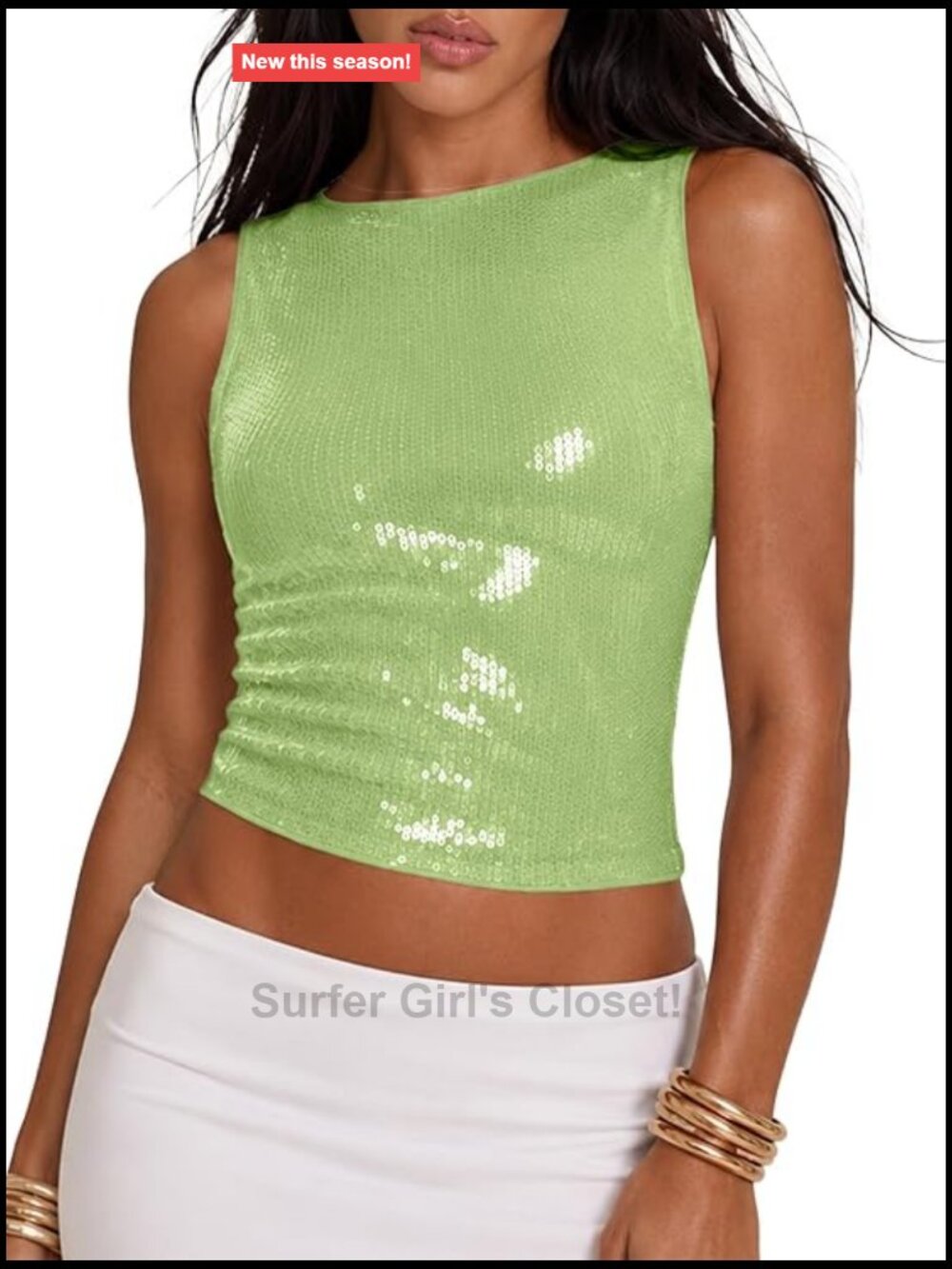 Sequin Tank Top Sleeveless Crop Y2K Going Out Glitter Tops